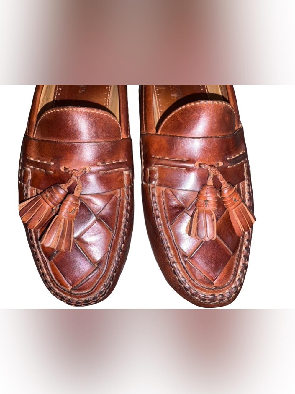 Johnston & Murphy Brown Leather Tassel Loafers Men’s Size 12M Woven Detail - Picture 6 of 10